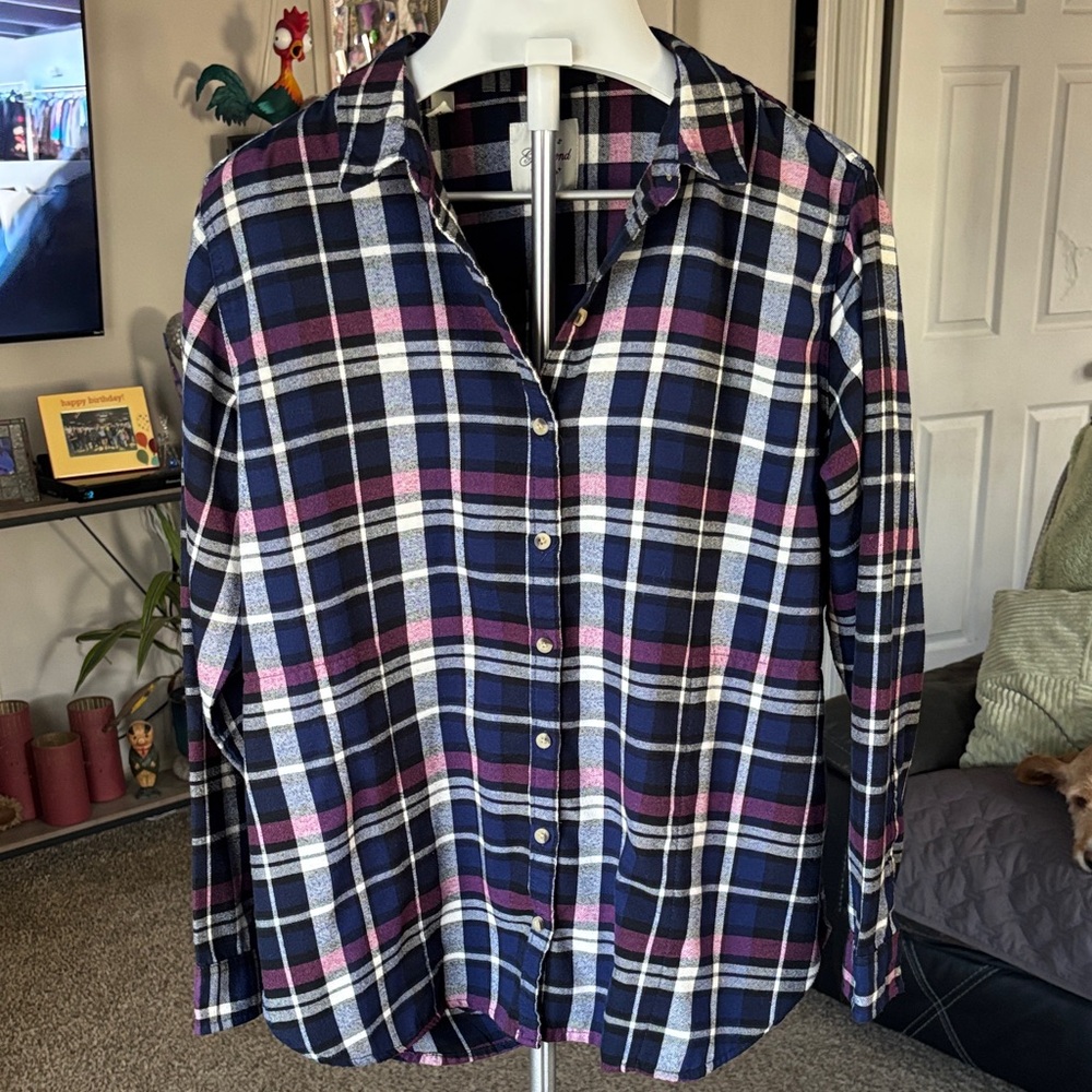 Jachs Girlfriend Plaid Button-Up Shirt in Blue and Pink